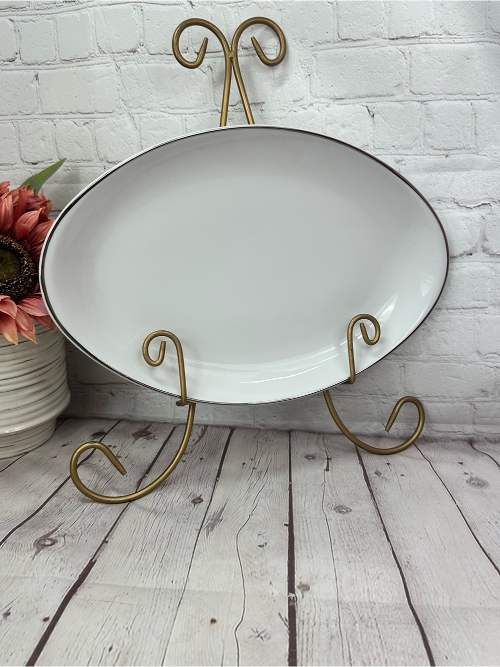 Wedding Band by Kessington 5518 fine china oval serving platter platinum Rim
